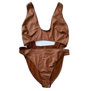 SKIMS Kim Kardashian Wet Jersey Cutout Swimsuit in Copper